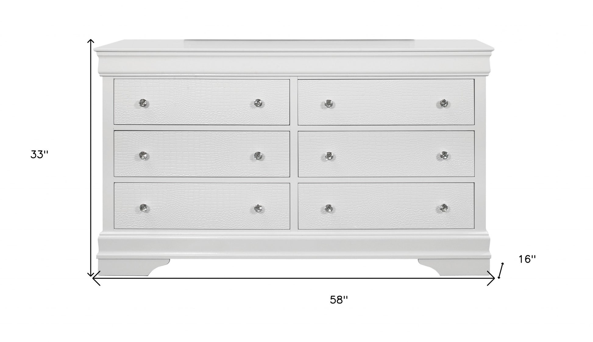 58" Metallic White Solid Wood Six Drawer Double Dresser-6