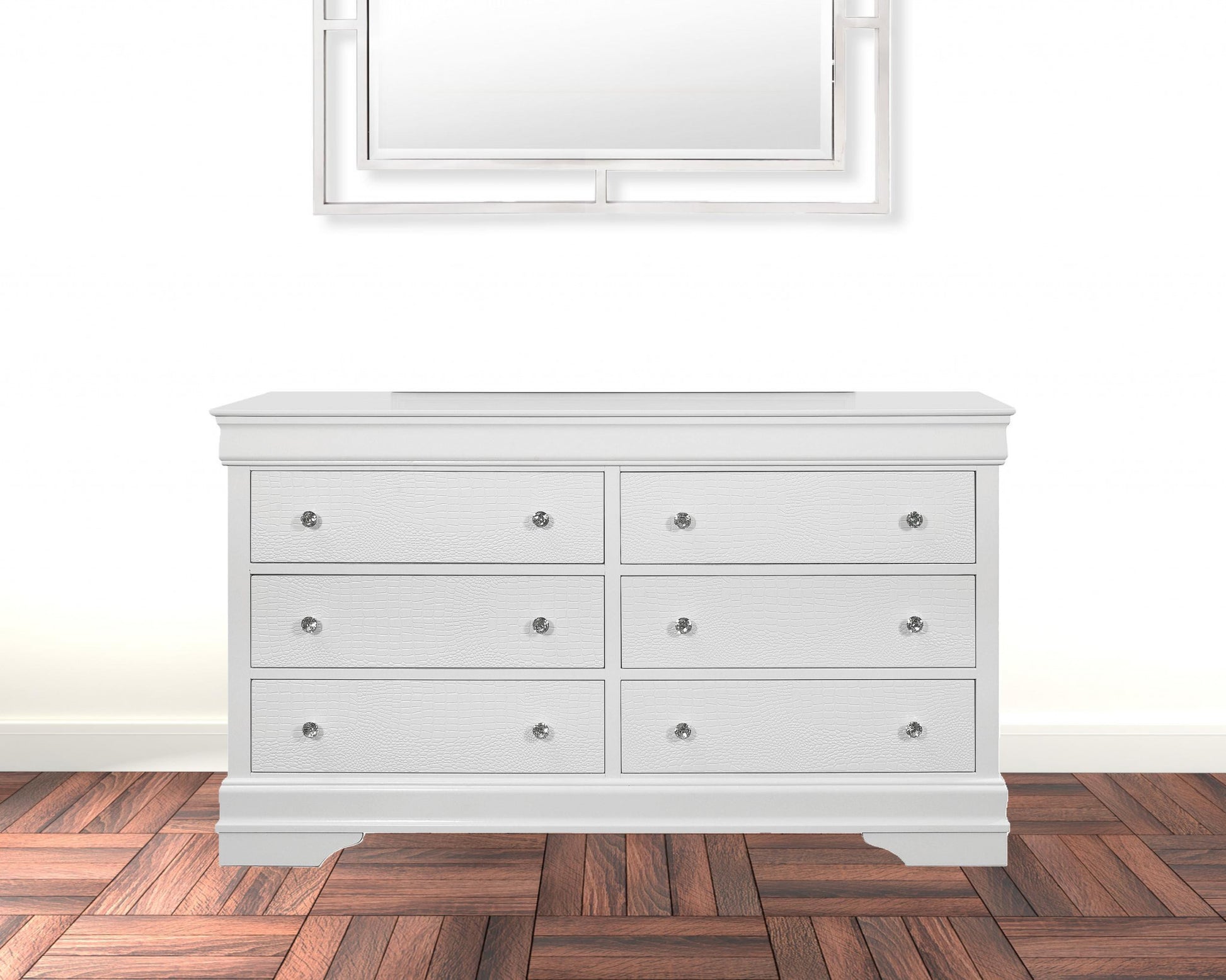 58" Metallic White Solid Wood Six Drawer Double Dresser-3