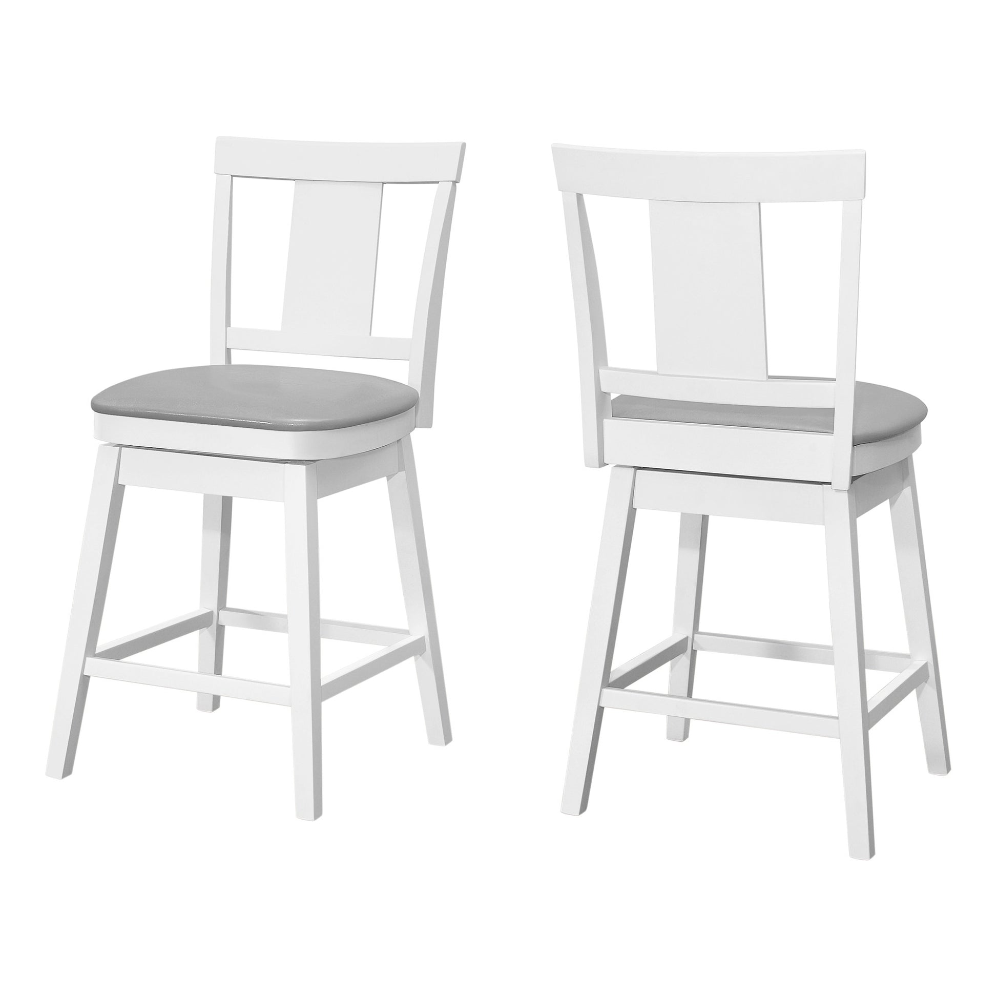 Set of Two 23 " Gray And White Faux Leather And Solid Wood Swivel Counter Height Bar Chairs-1