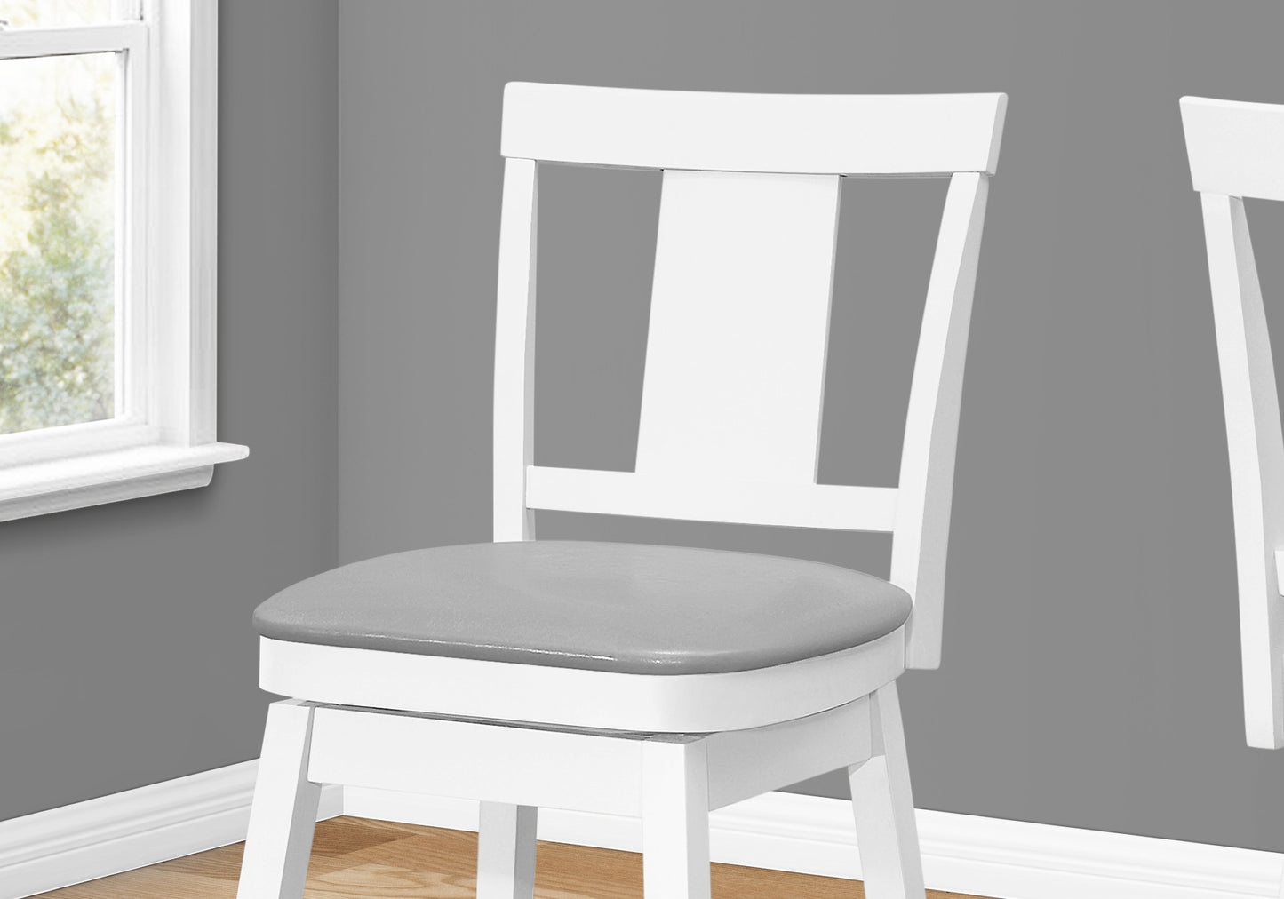 Set of Two 23 " Gray And White Faux Leather And Solid Wood Swivel Counter Height Bar Chairs-3