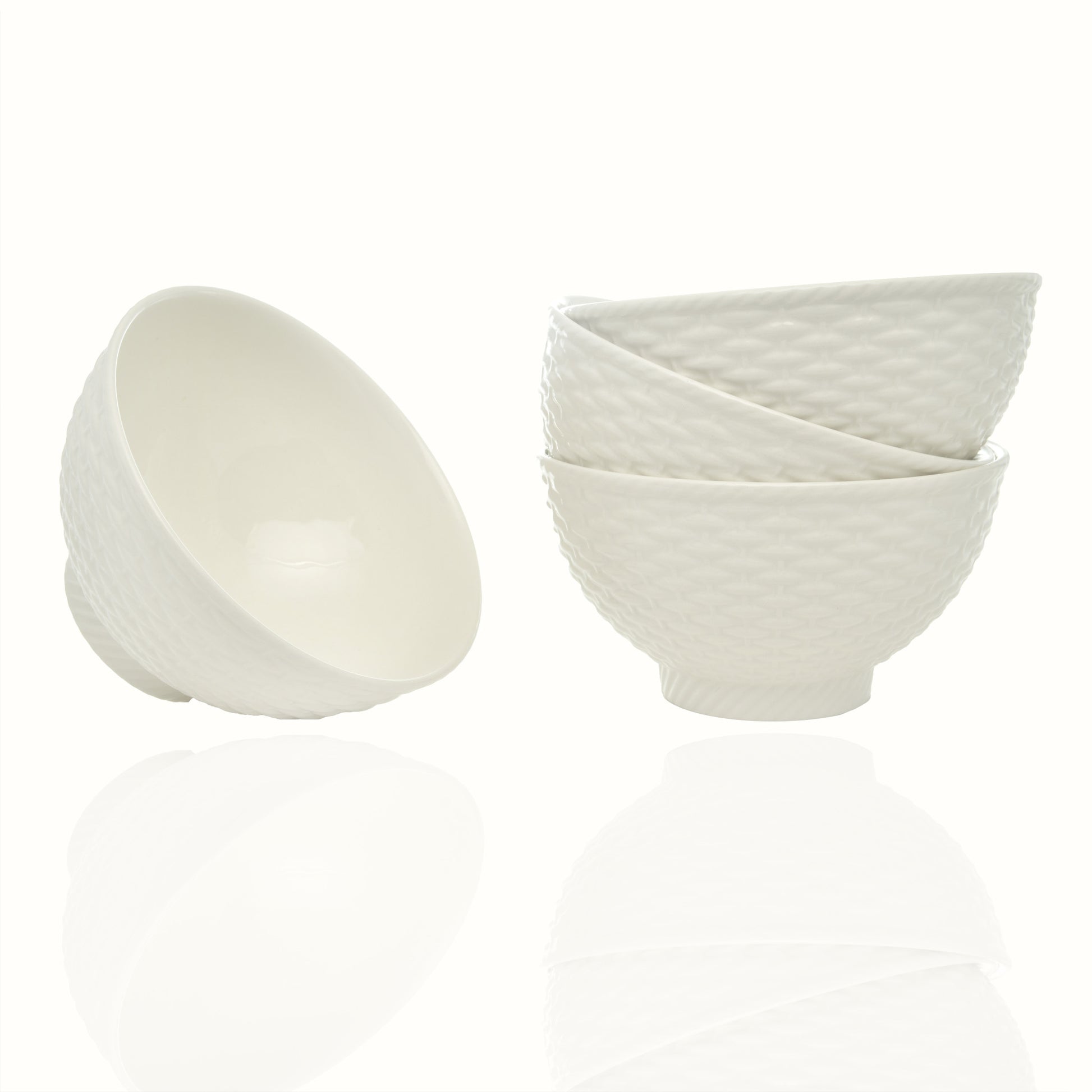 White Four Piece Weave Stoneware Service For Four Bowl Set-2