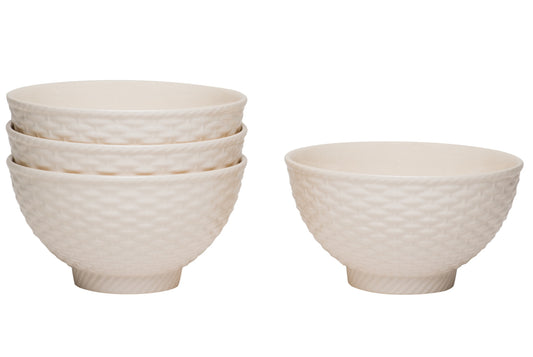 White Four Piece Weave Stoneware Service For Four Bowl Set-0