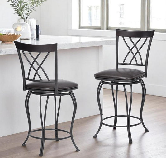 Set of Two 24" Black Manufactured Wood and Steel Counter Height Swivel Bar Chairs-0