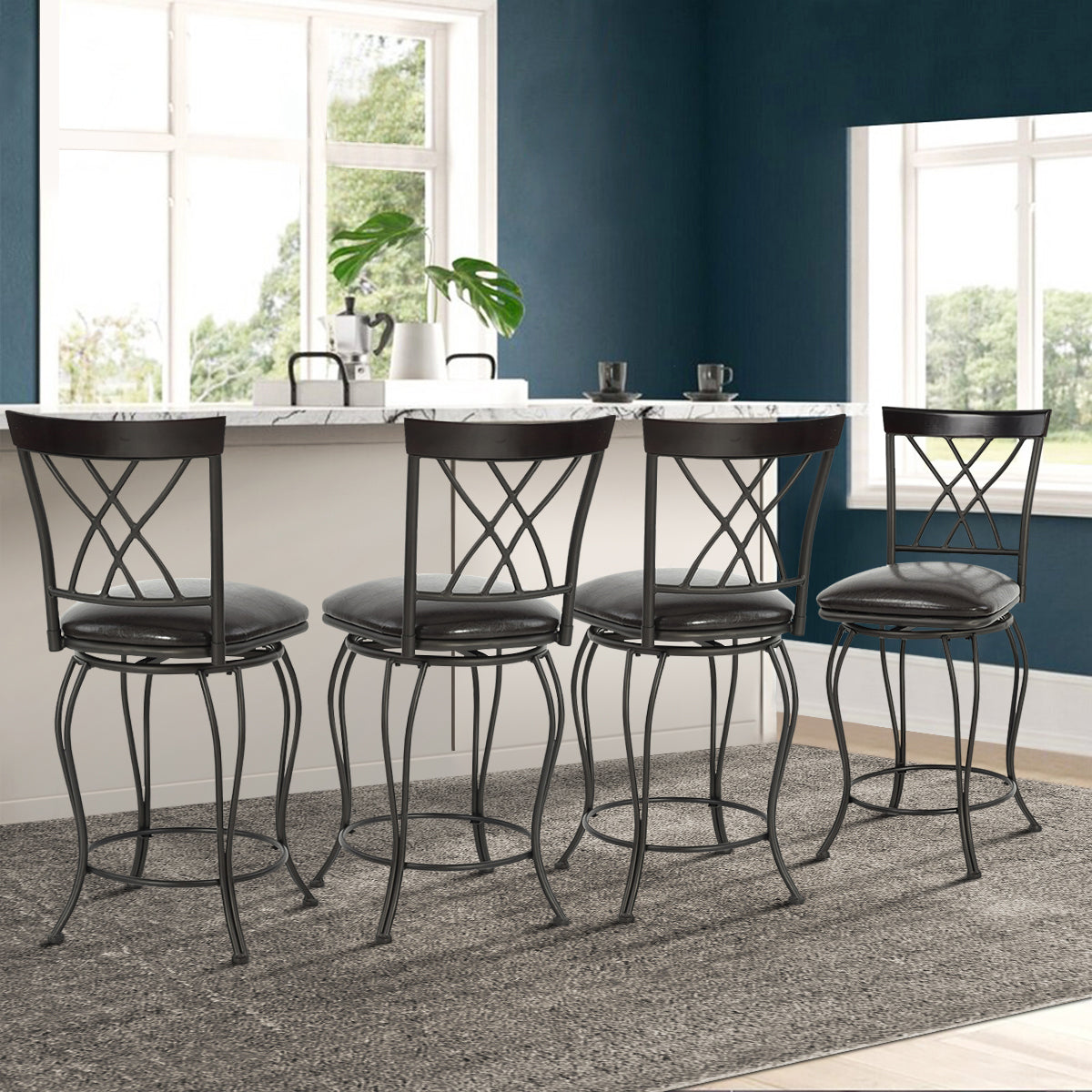 Set of Two 24" Black Manufactured Wood and Steel Counter Height Swivel Bar Chairs-6