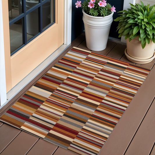 2' X 3' Gray Beige And Red Indoor Outdoor Area Rug-0