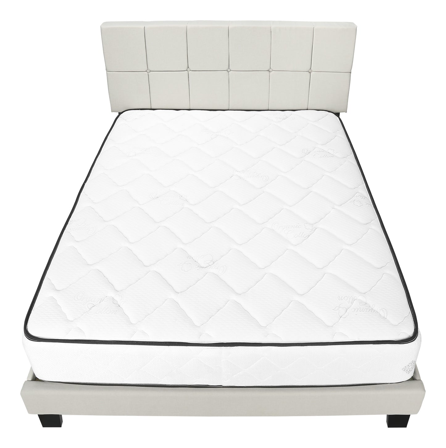 Beige Tufted Linen Queen Bed Frame-2