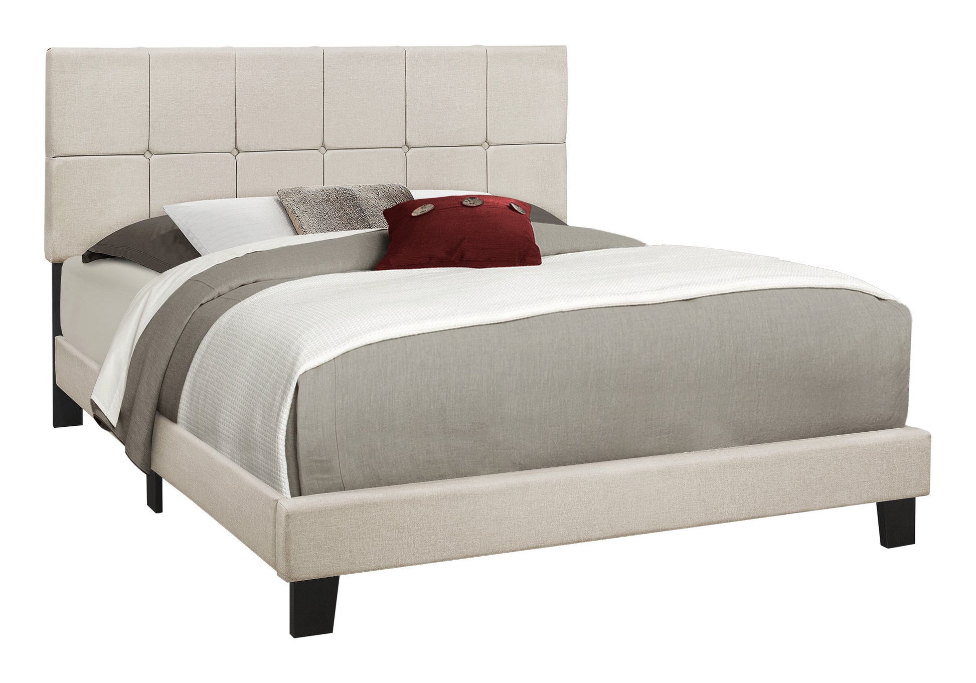 Beige Tufted Linen Queen Bed Frame-3