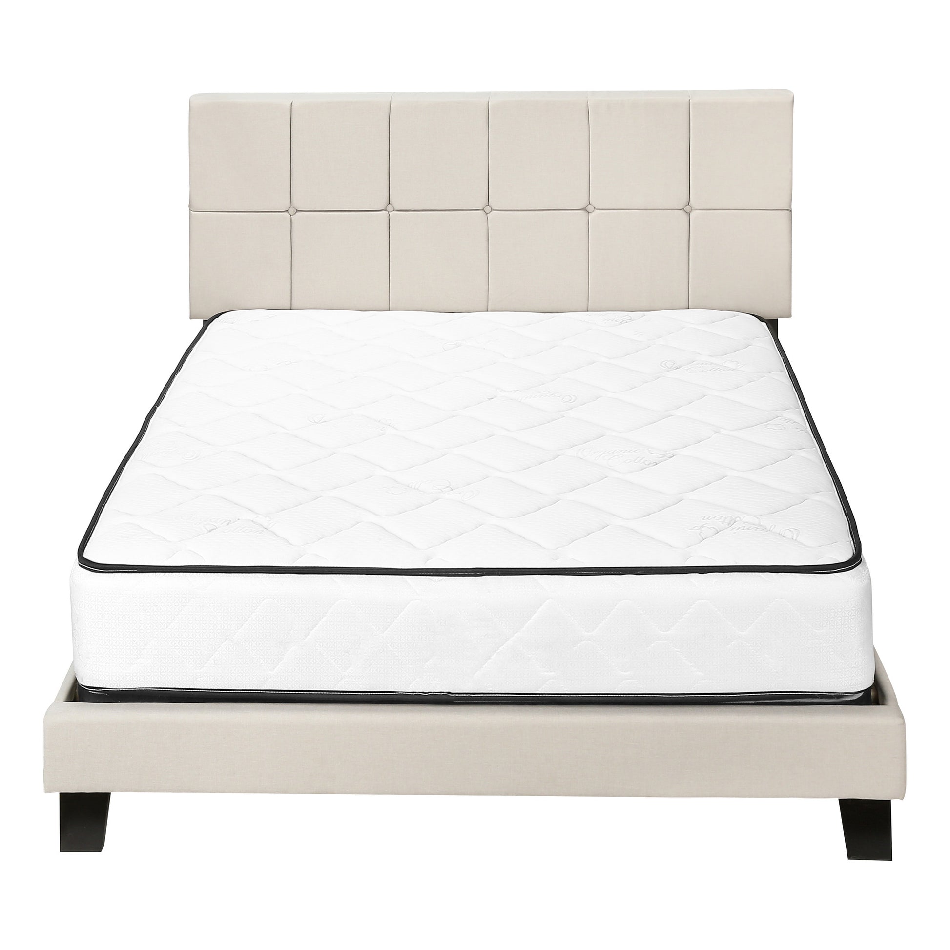 Beige Tufted Linen Queen Bed Frame-4