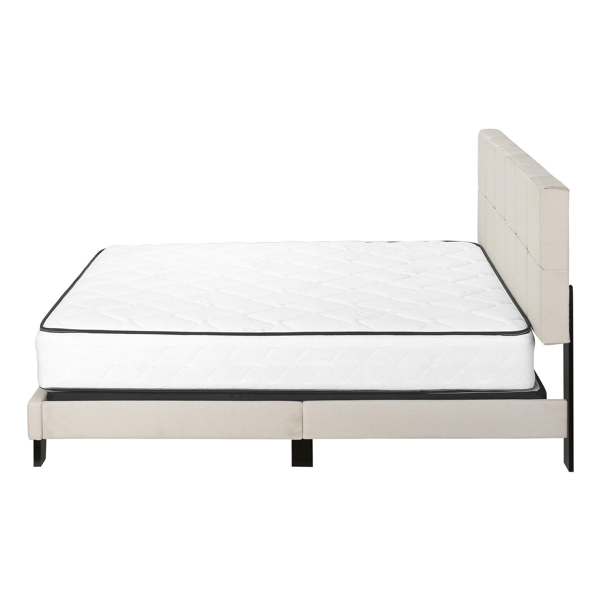 Beige Tufted Linen Queen Bed Frame-5