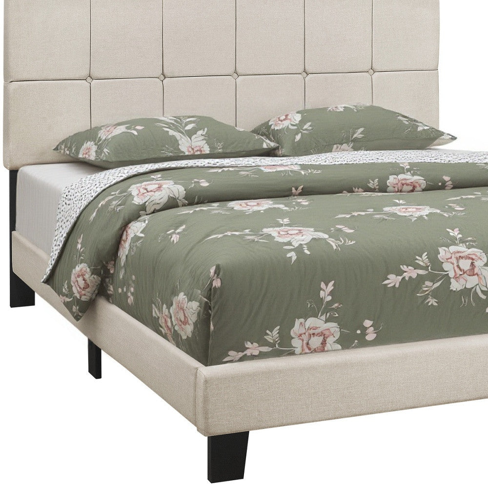 Beige Tufted Linen Queen Bed Frame-7