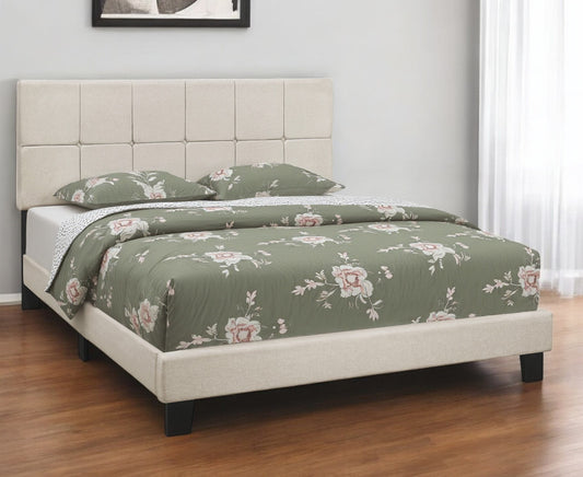 Beige Tufted Linen Queen Bed Frame-0