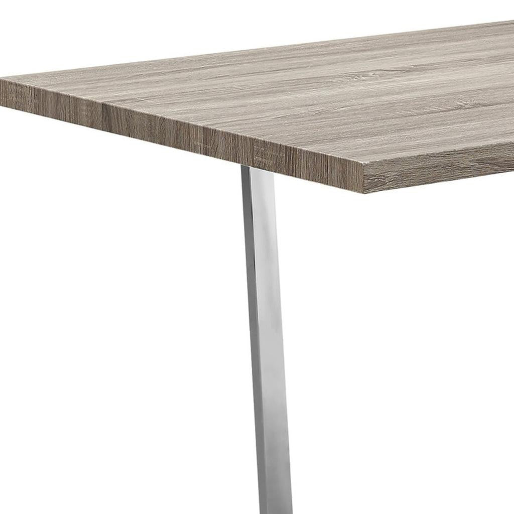 59" Taupe And Silver Solid Wood And Metal Sled Base Dining Table-1