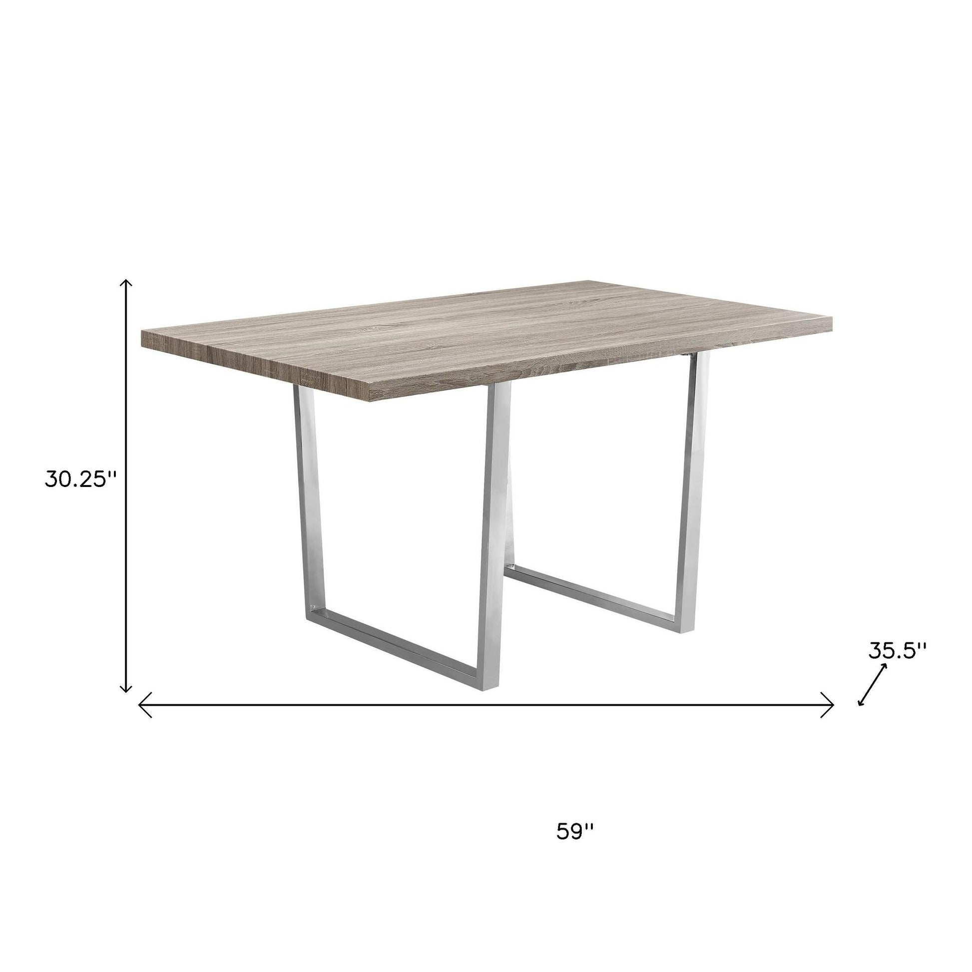 59" Taupe And Silver Solid Wood And Metal Sled Base Dining Table-3