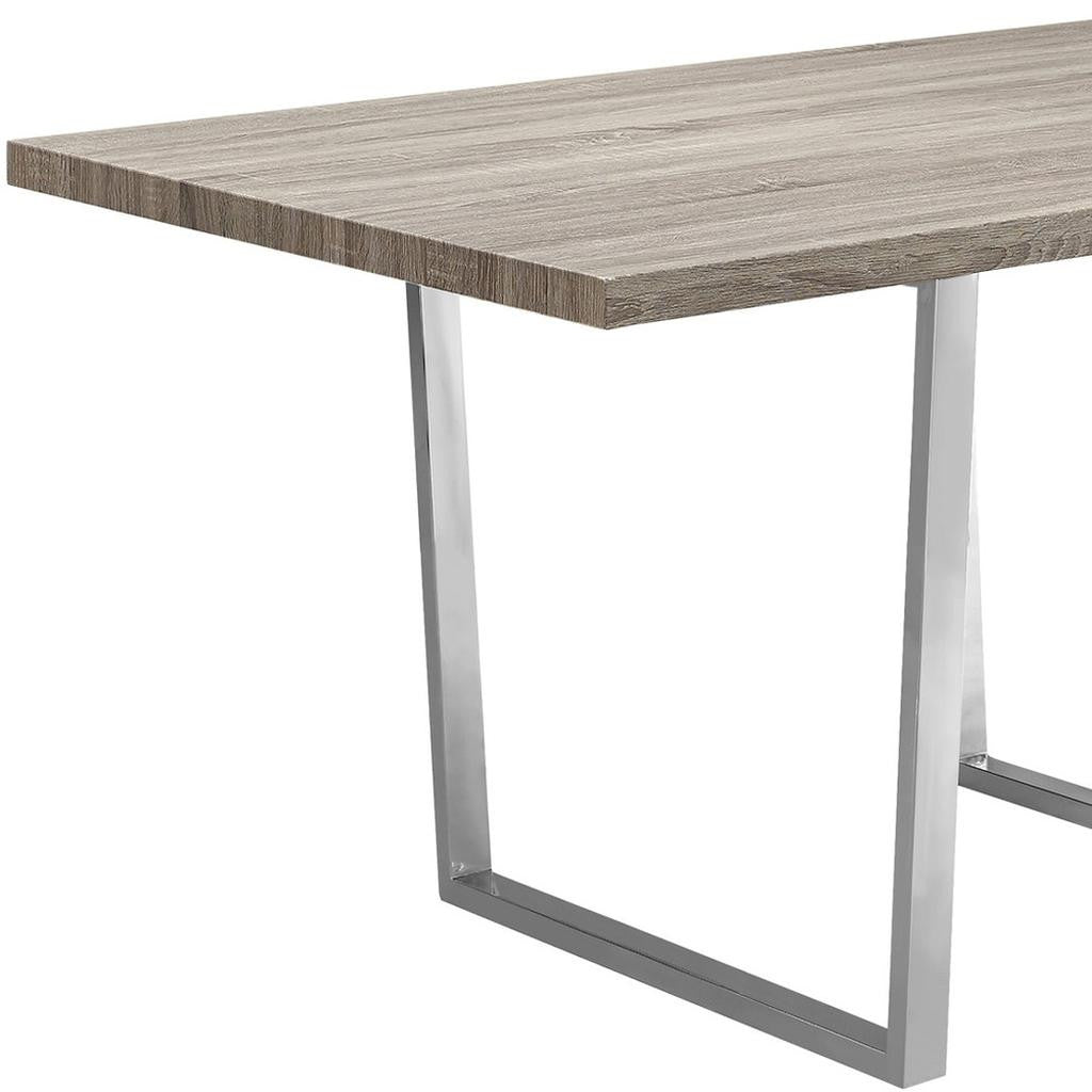 59" Taupe And Silver Solid Wood And Metal Sled Base Dining Table-2