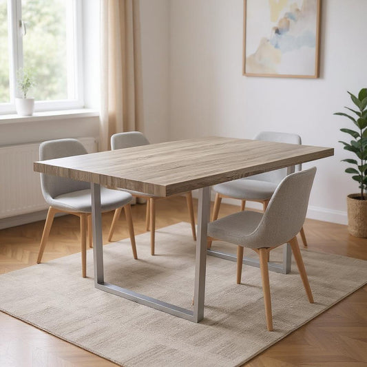 59" Taupe And Silver Solid Wood And Metal Sled Base Dining Table-0