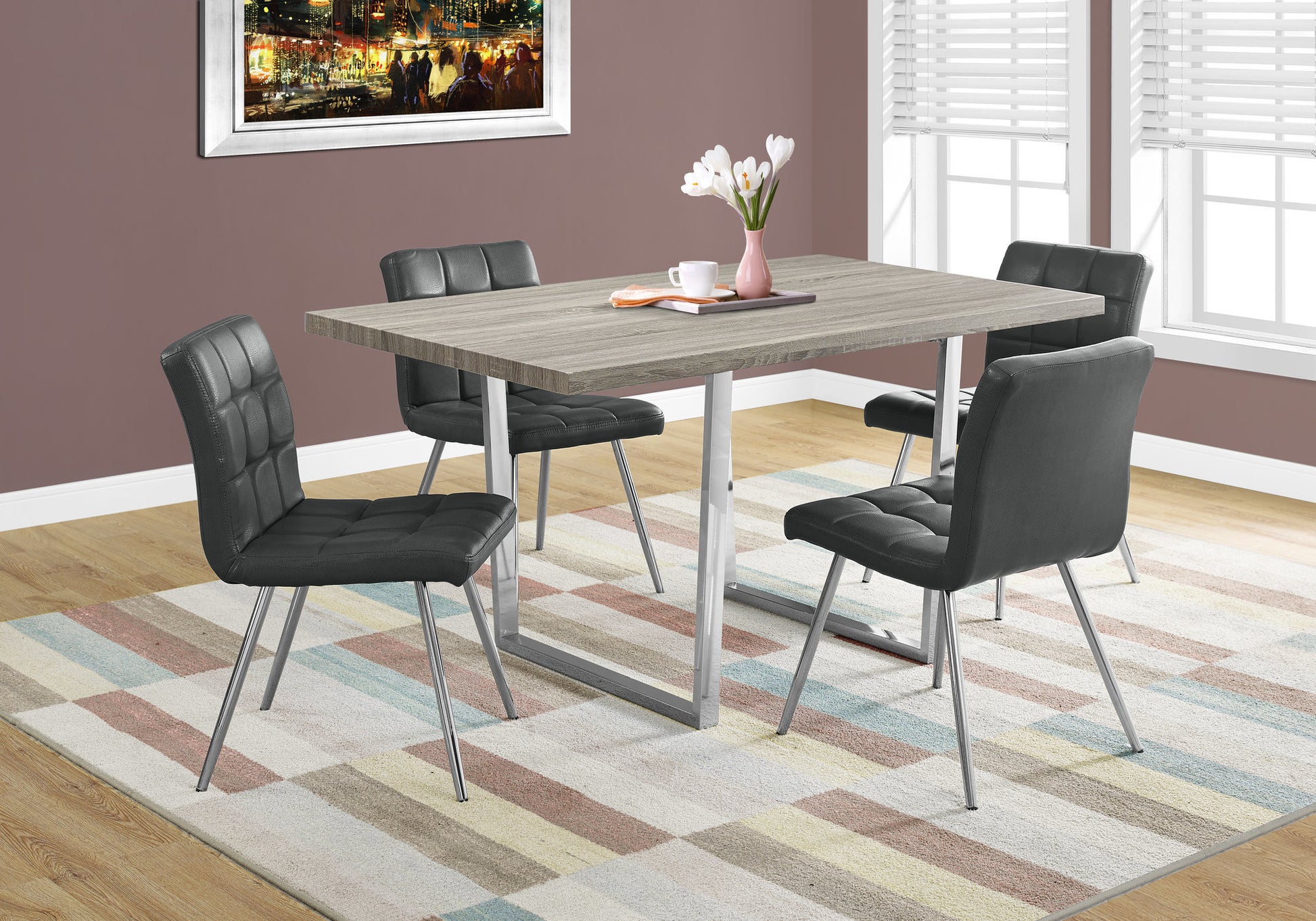 59" Taupe And Silver Solid Wood And Metal Sled Base Dining Table-4