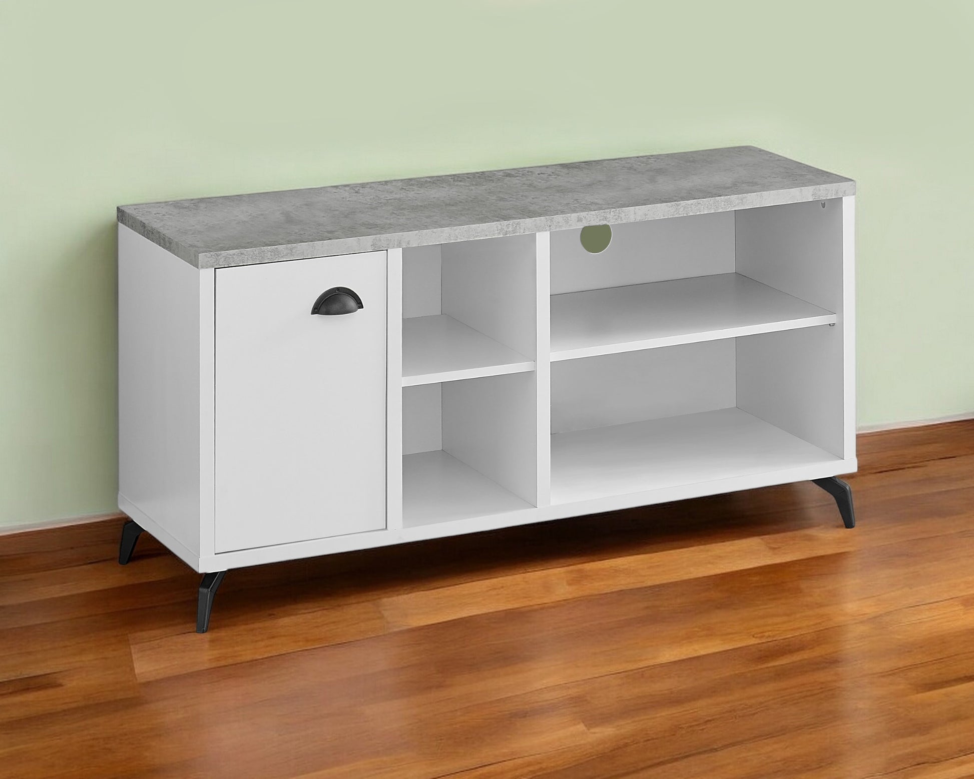 47" Gray And White Wood Enclosed and Open Storage TV Stand-1