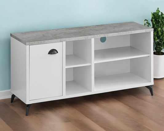 47" Gray And White Wood Enclosed and Open Storage TV Stand-0