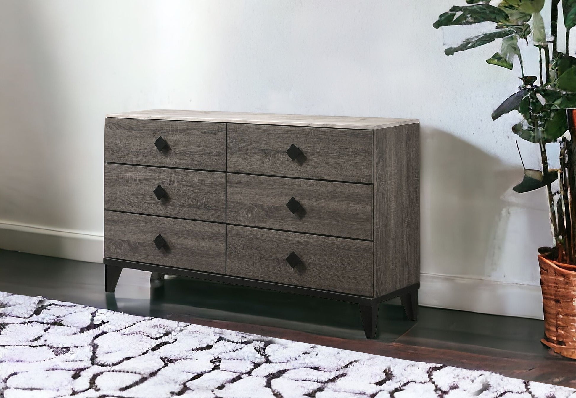 61" Gray Solid and Manufactured Wood Six Drawer Double Dresser-1