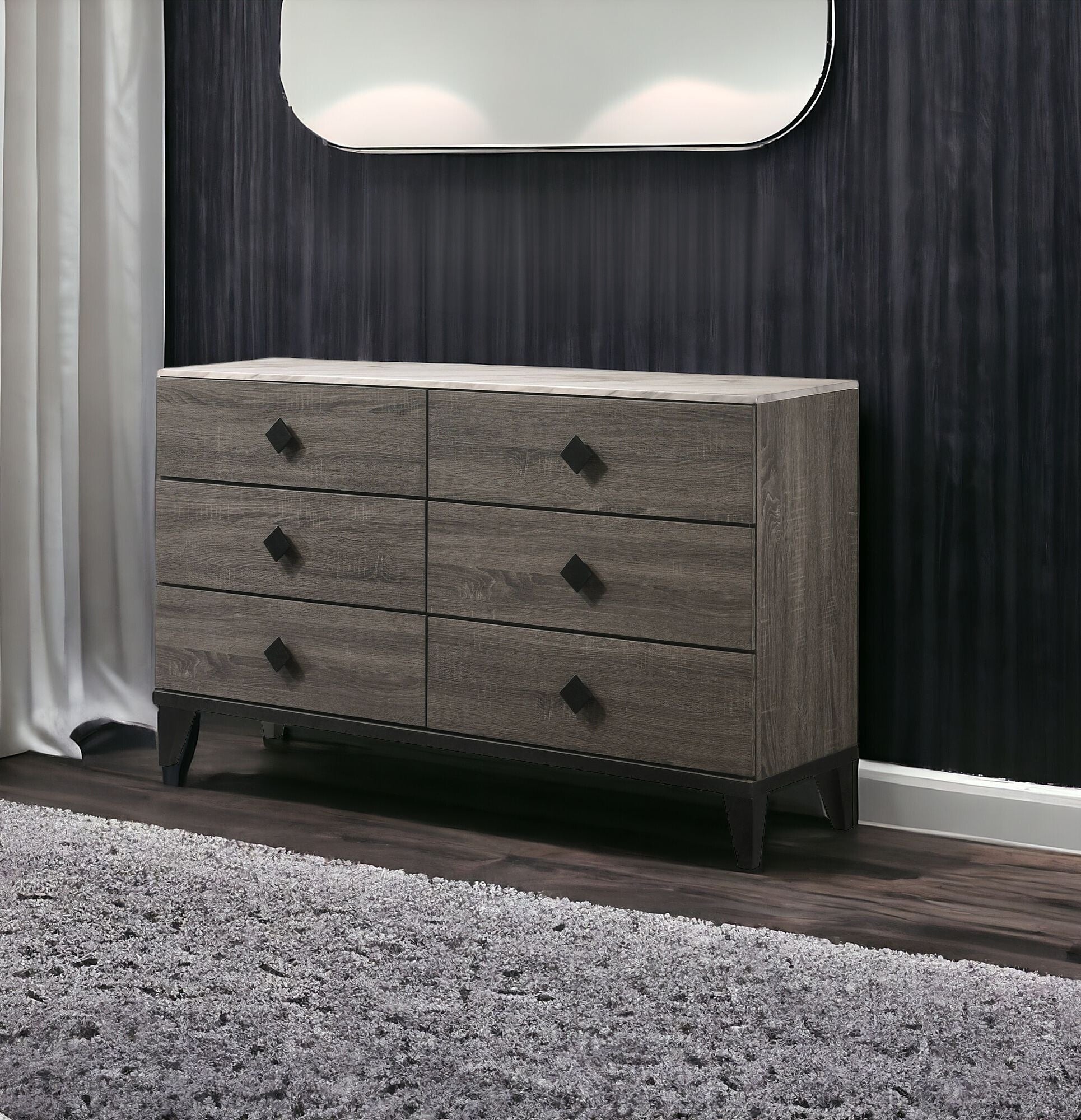 61" Gray Solid and Manufactured Wood Six Drawer Double Dresser-2