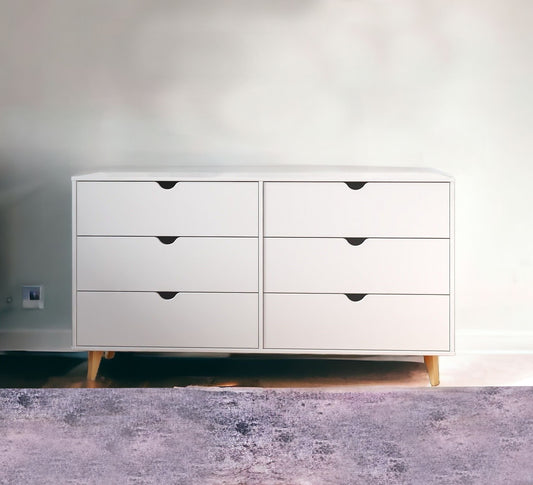 59" White Scoop Handle Six Drawer Double Dresser-0