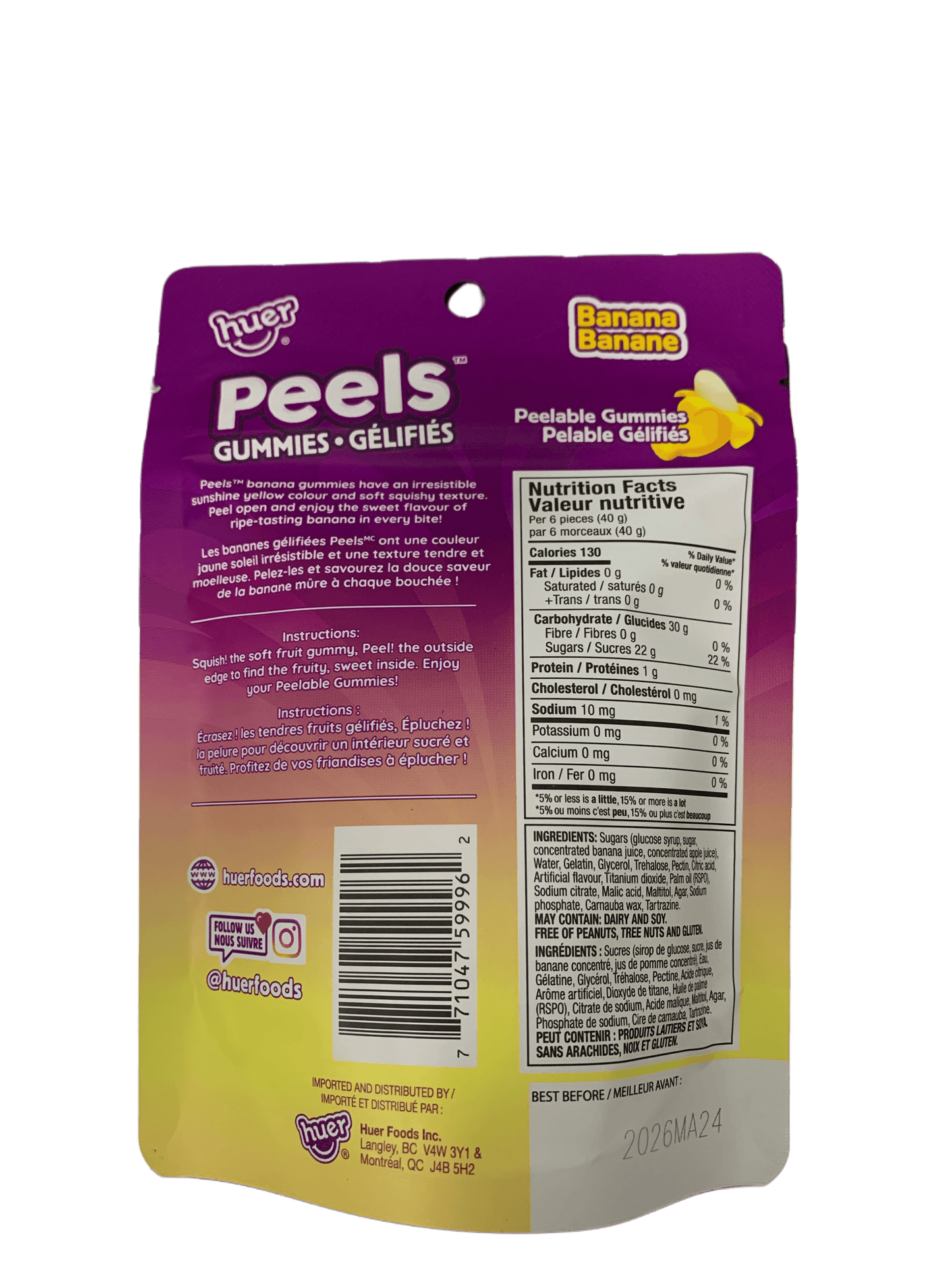 Huer Peel Gummies Banana 65G - Canadian Edition