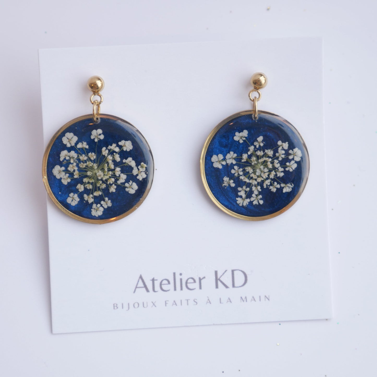 Boucles d'oreilles Céleste - fleurs de carottes- rond 25mm
