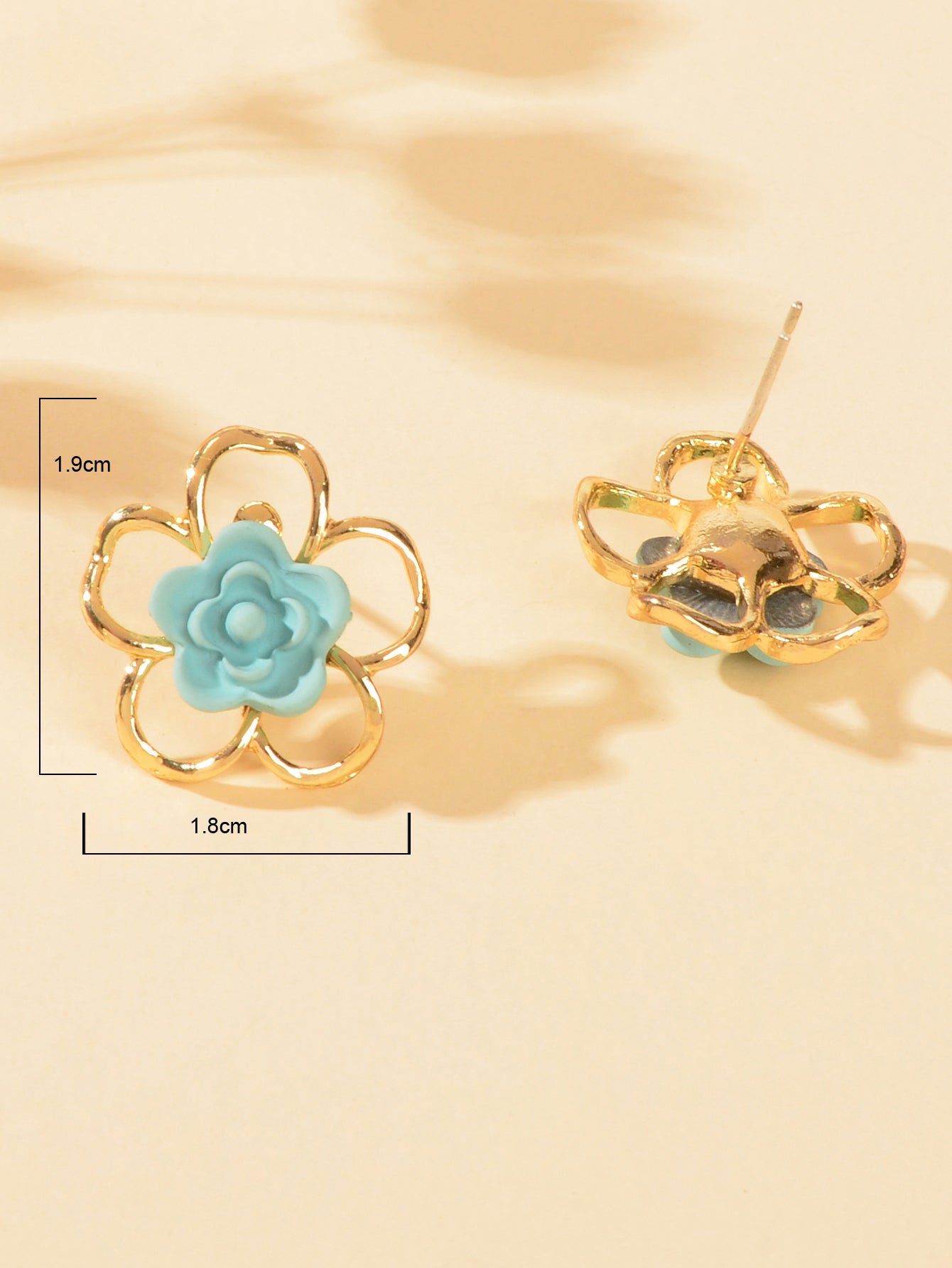 Delicate Blue Resin Flower Gold Hollow Hypoallergenic Stud Dainty Earrings Gift-2