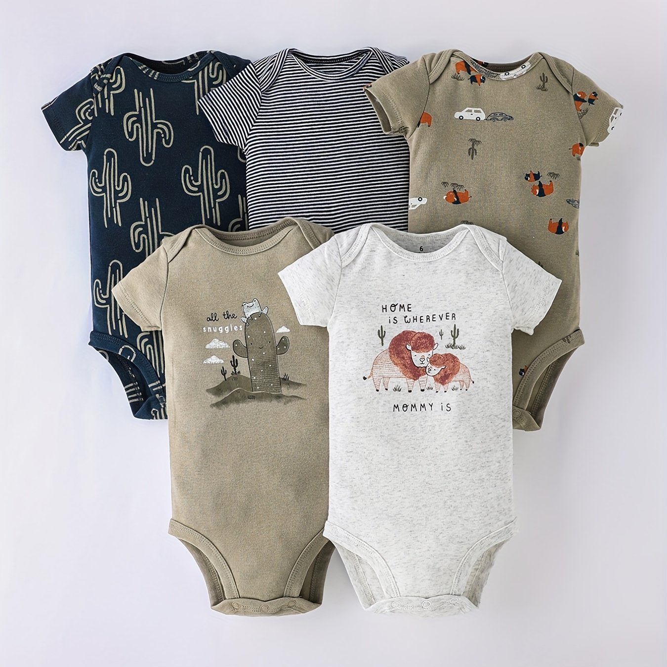 Five-piece Set of Infant and Toddler Short Sleeve Triangle Onesies