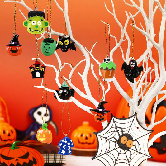 36PCS Mini Resin Halloween Ornaments - Tiny Hanging Decorations For Tree, Miniatures Figurines Charms With String, Resin Pendants For Party Decor, Small-Cannot Be Listed On Amazon Platform