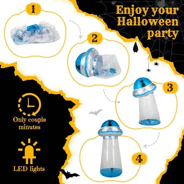 8.8 FT Halloween Inflatable UFO Yard Decoration, Fun Tall Blow Up Yard Decor With Built-in LED Lights And Stand Inside Design For Holiday Party Yard Lawn Garden Decor Indoor Outdoor