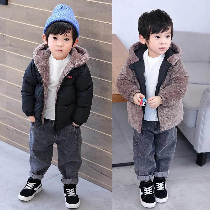 Children Boy's Cotton-padded Fleece Lined Puffer Winter Jacket for Kids