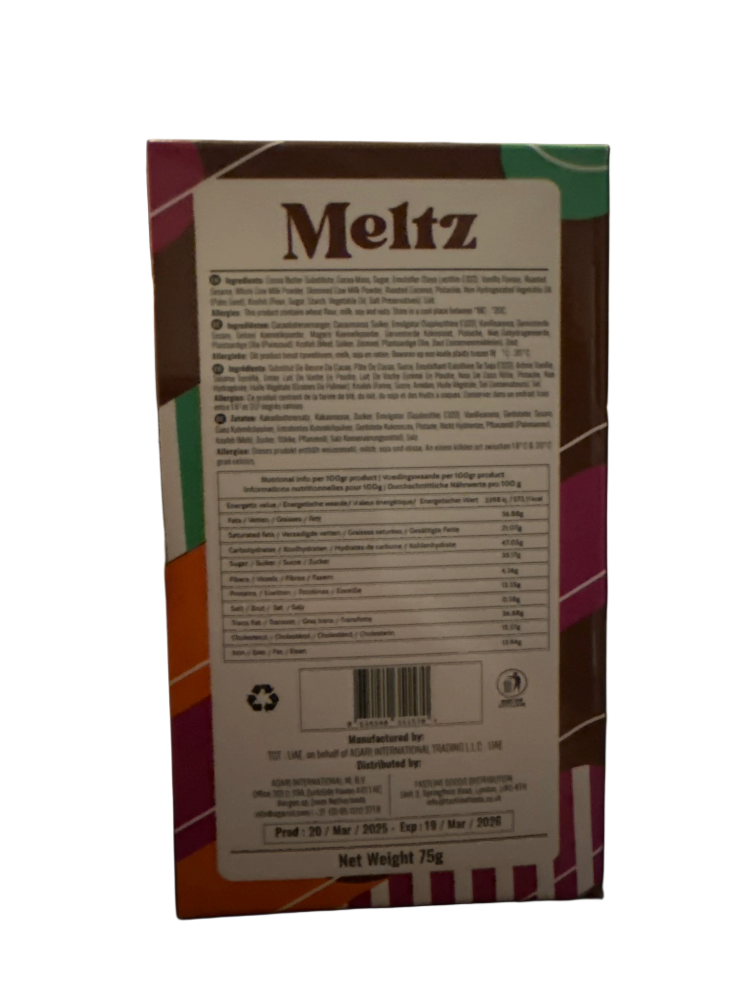 Meltz Dubai Chocolate Coconut Pistachio Knafeh Flavour 75G - Dubai Edition