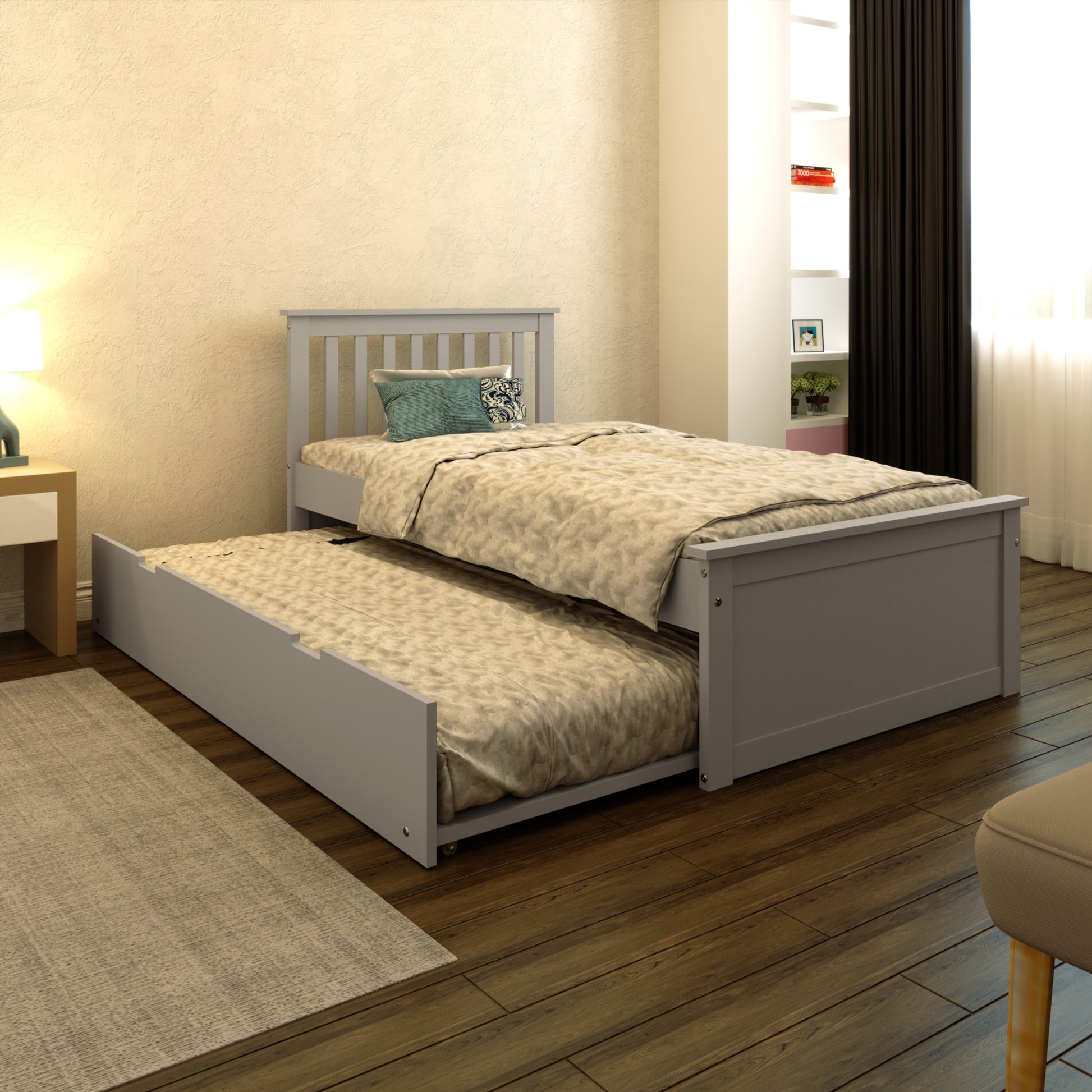 Gray Solid Wood Twin Bed With Pull Out Trundle-6