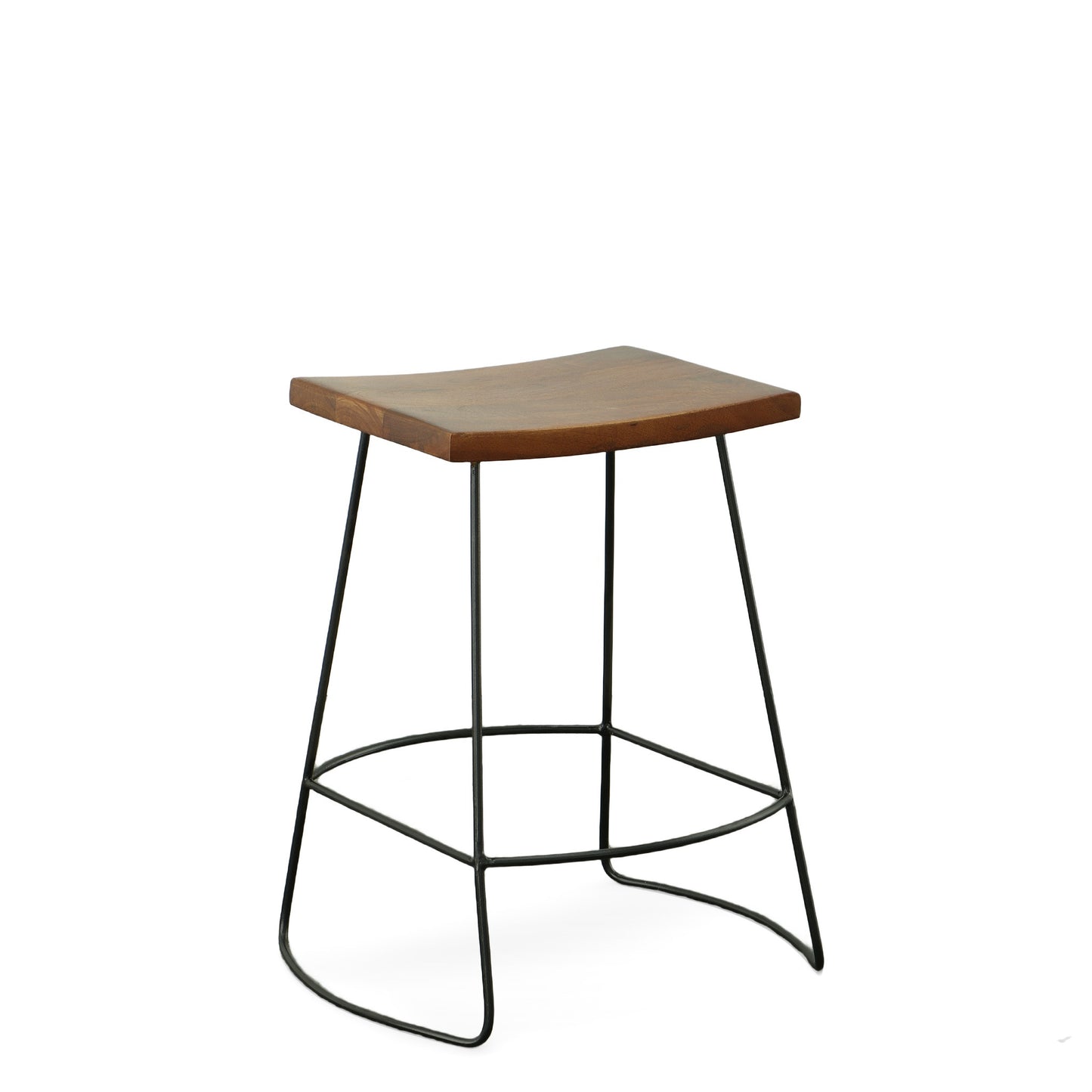 Set of Two 25" Chestnut and Black Solid Wood and Steel Backless Counter Height Bar Chairs-1