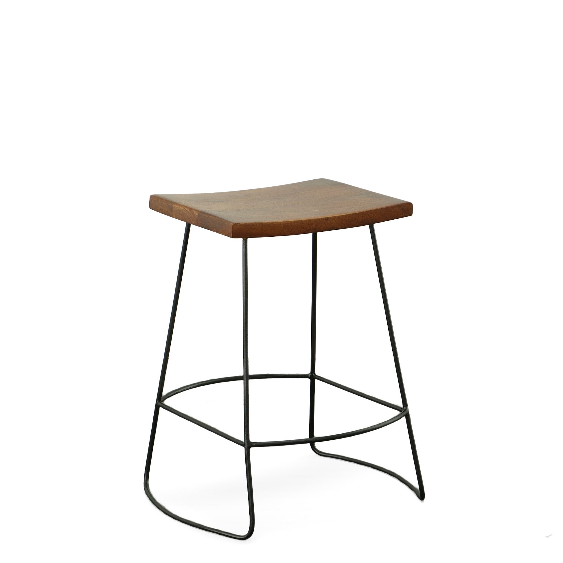 Set of Two 25" Chestnut and Black Solid Wood and Steel Backless Counter Height Bar Chairs-1