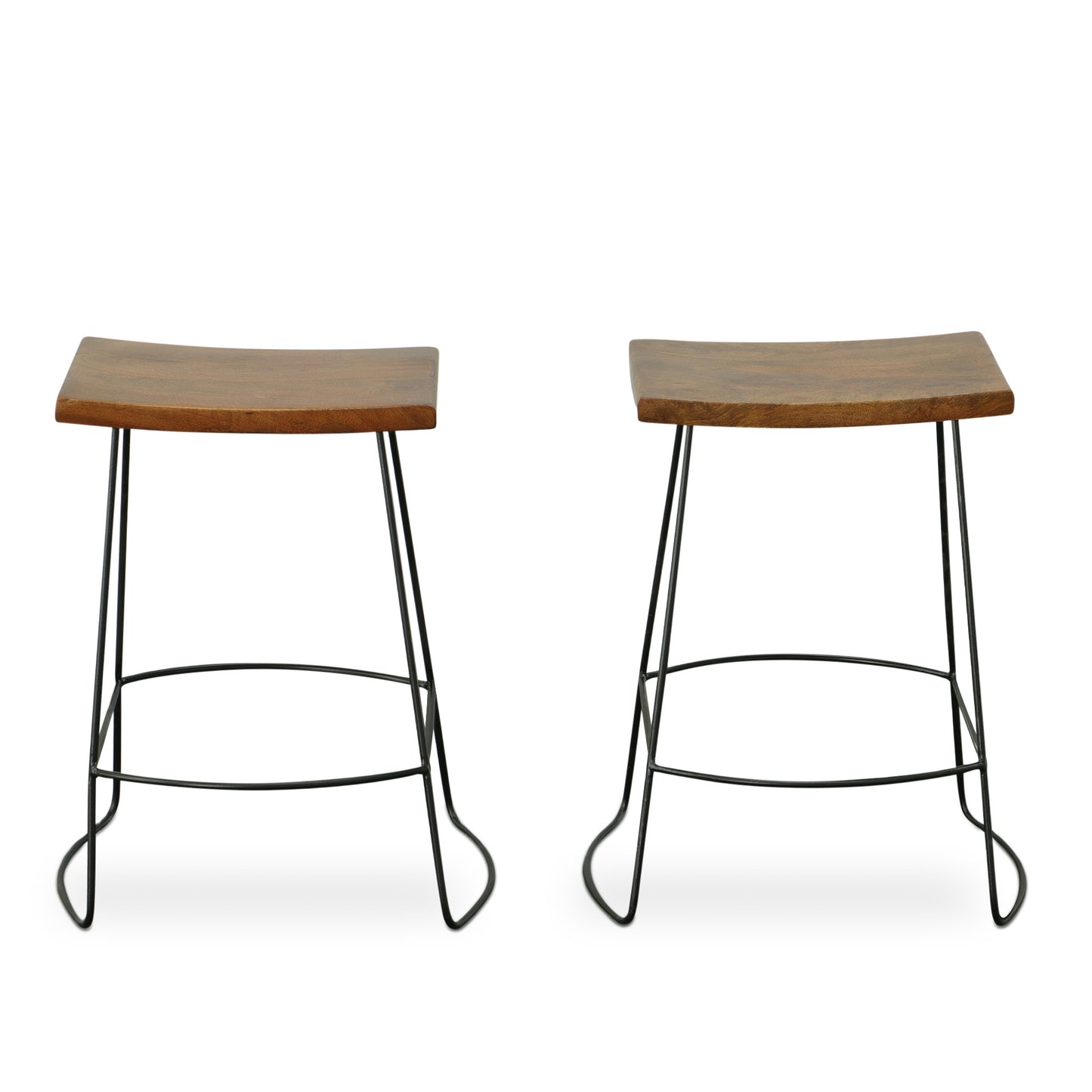 Set of Two 25" Chestnut and Black Solid Wood and Steel Backless Counter Height Bar Chairs-2
