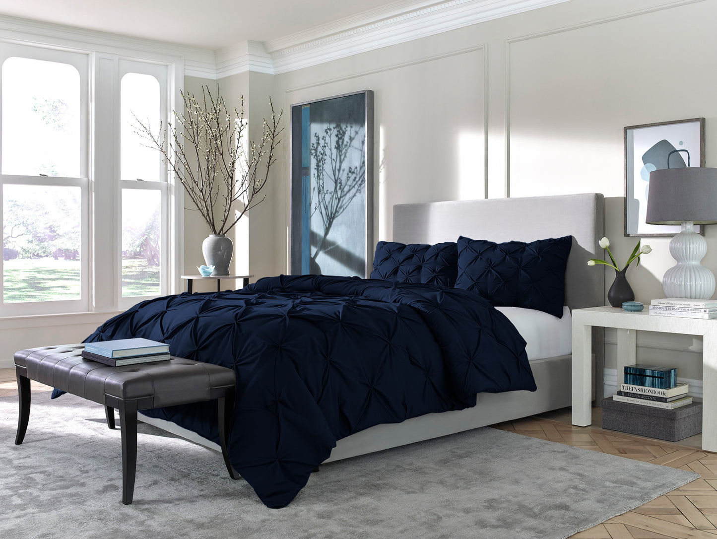 Navy Blue Queen Microfiber 110 Thread Count Washable Down Alternative Comforter-5