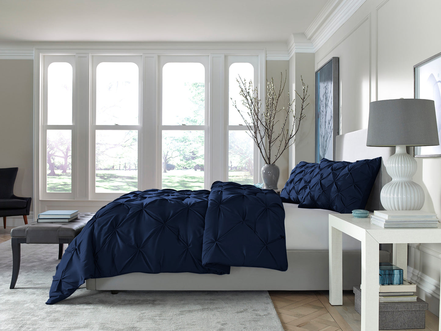 Navy Blue Queen Microfiber 110 Thread Count Washable Down Alternative Comforter-6
