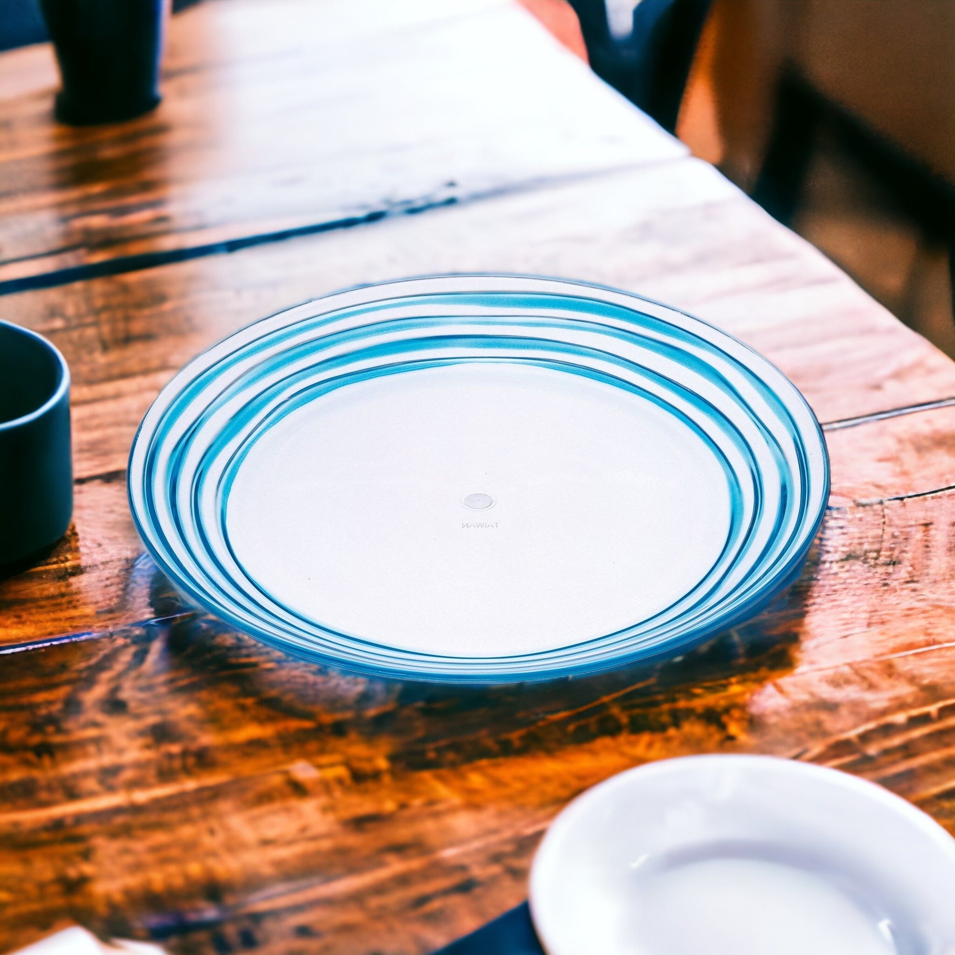 Blue Four Piece Round Swirl Acrylic Service For Four Salad Plate Set-1