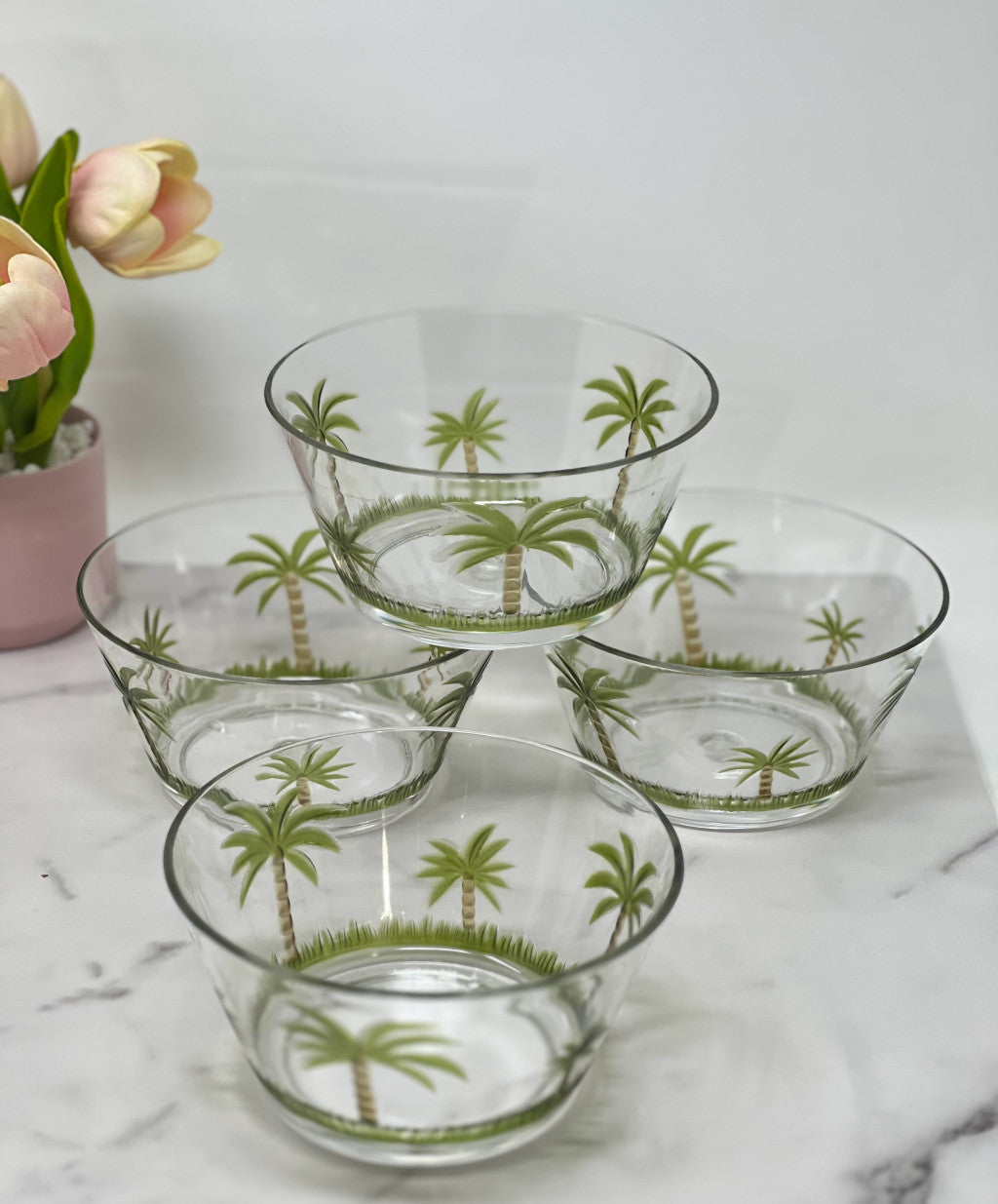 Clear and Green Four Piece Palm Tree Acrylic Service For Four Bowl Set-4
