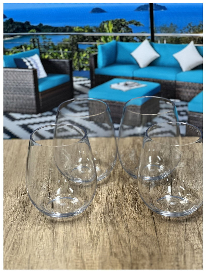 Set of Four Clear Tritan Plastic Balloon or Round Bowl Stemless All Purpose Wine Glass-8