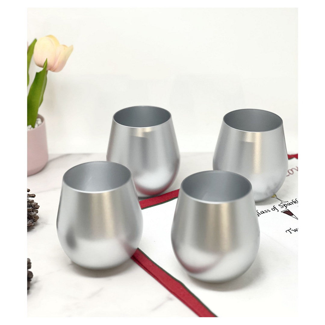 Set of Four Silver Acrylic Stemless All Purpose Wine Glass-3