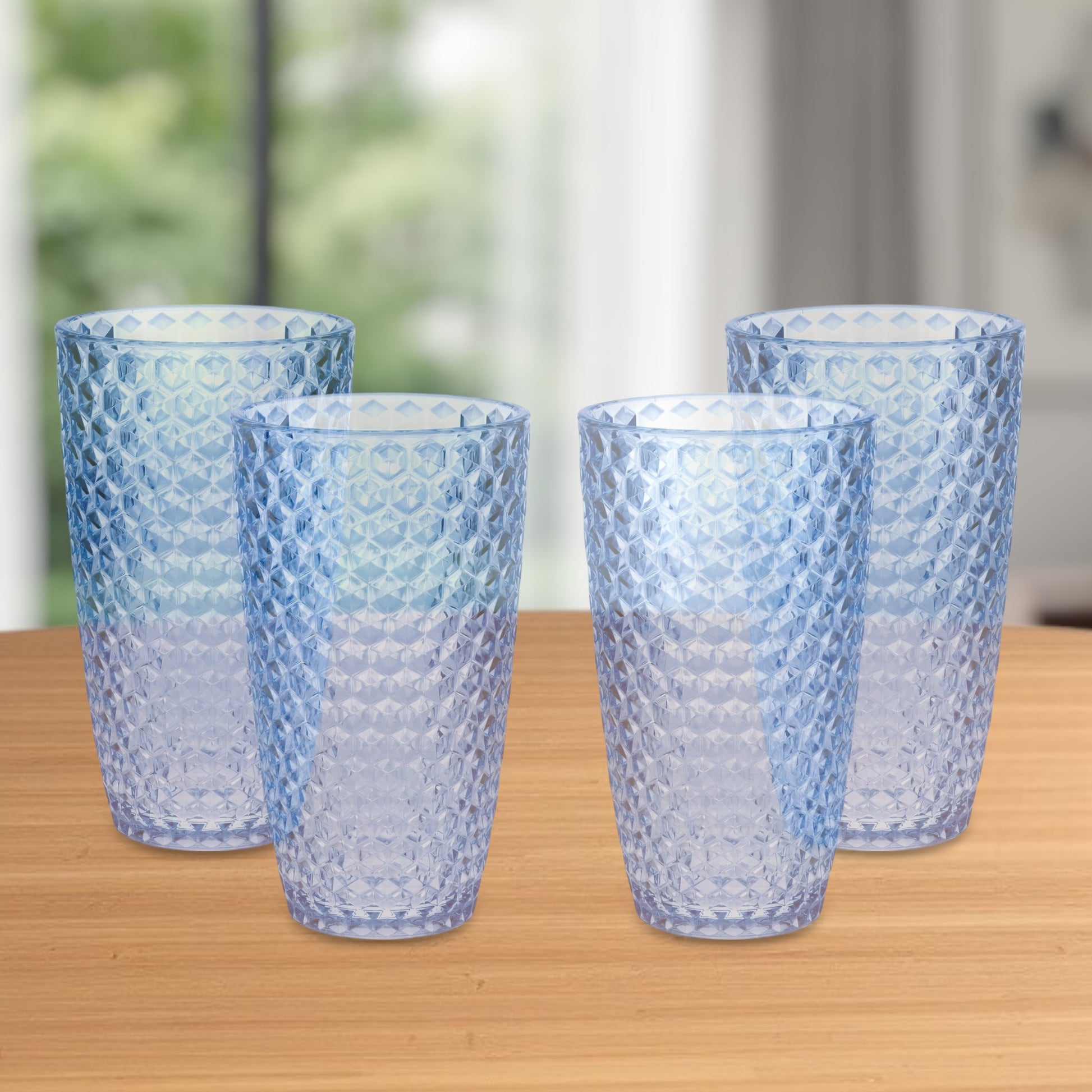 Set of Four Blue Geometric Acrylic Stemless Highball Glass-1