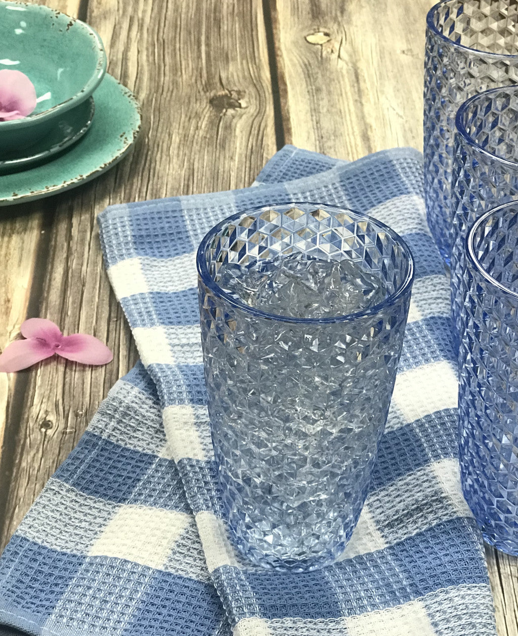 Set of Four Blue Geometric Acrylic Stemless Highball Glass-5