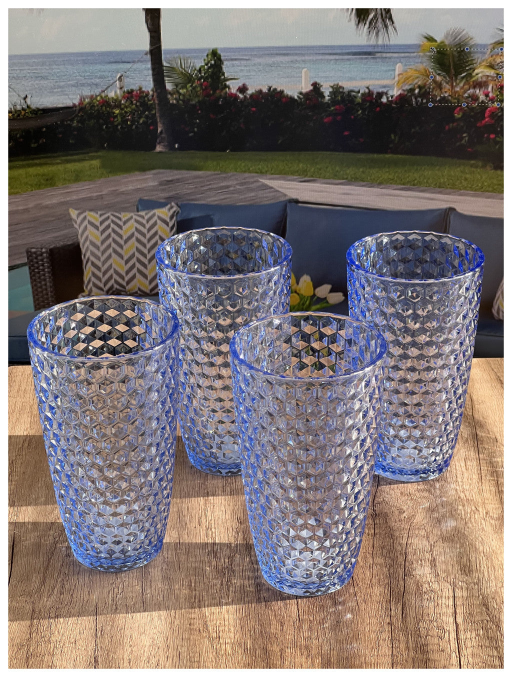 Set of Four Blue Geometric Acrylic Stemless Highball Glass-7