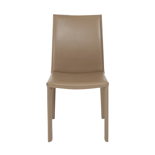 Set of Two Taupe Upholstered Leather Dining Side Chairs-0