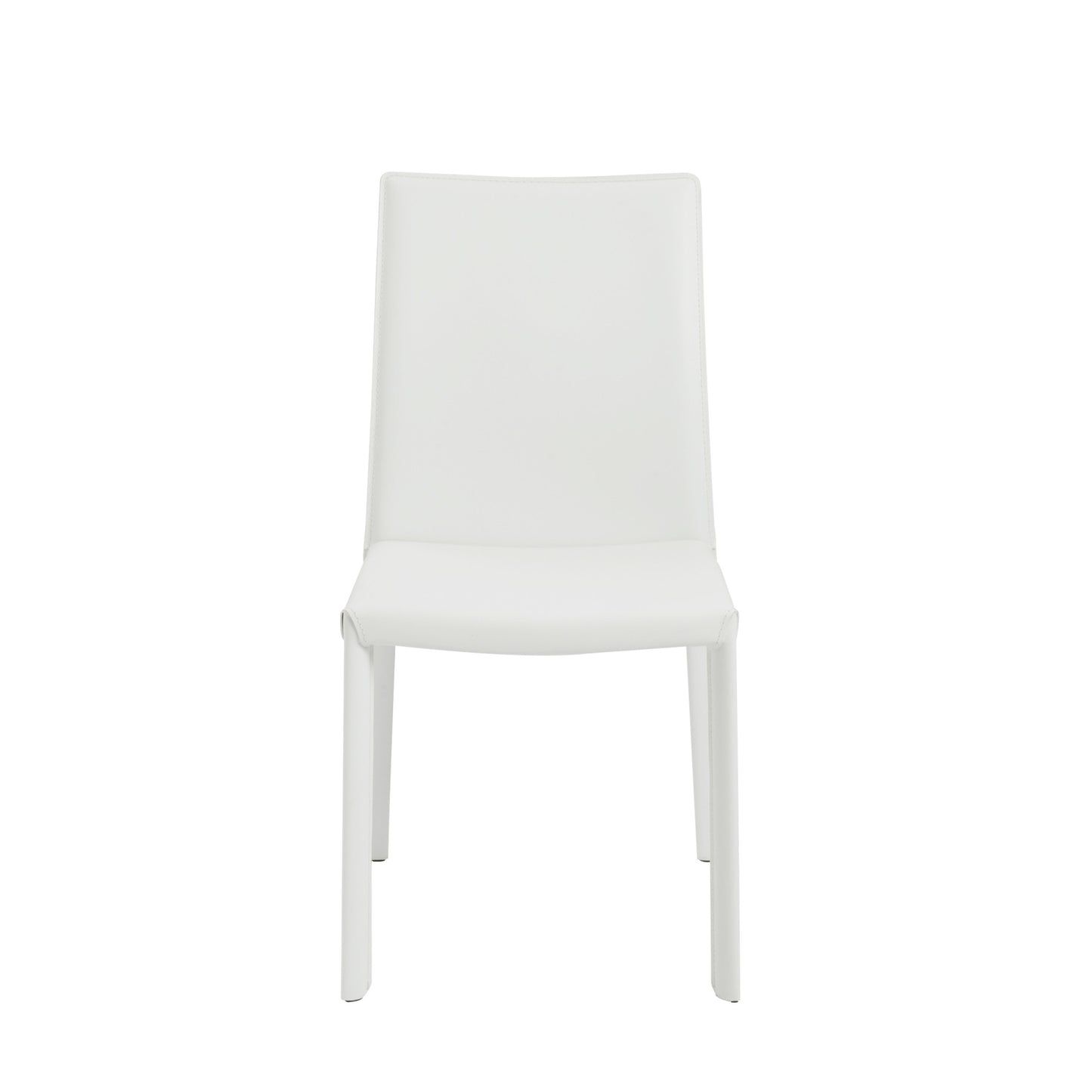 Set of Two White Upholstered Leather Dining Side Chairs-1