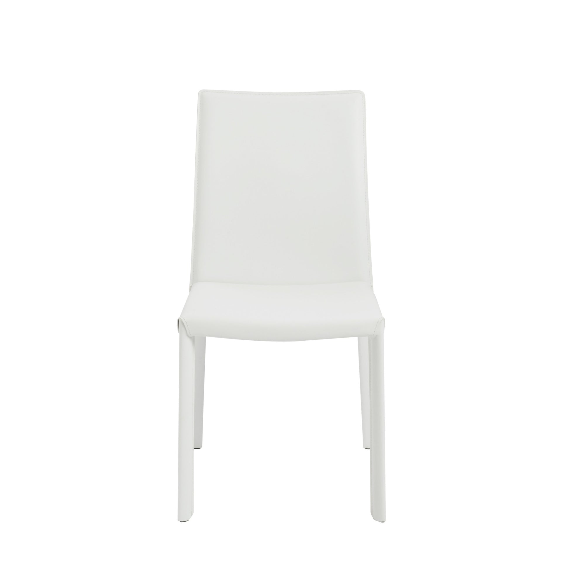 Set of Two White Upholstered Leather Dining Side Chairs-1