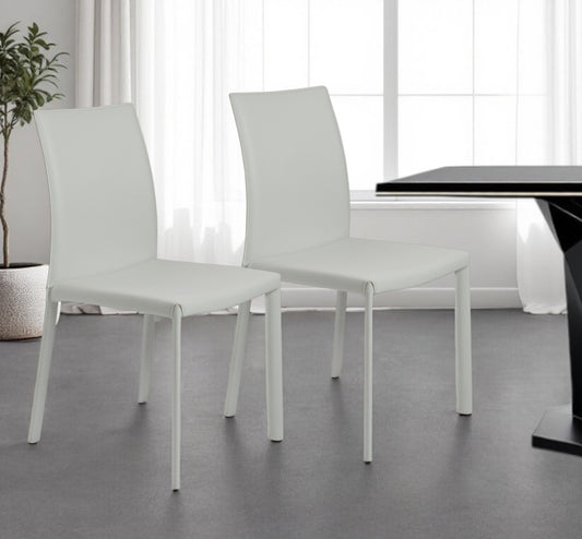 Set of Two White Upholstered Leather Dining Side Chairs-0